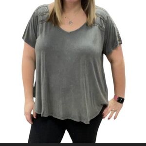 NWOT size 2x Kori Charcoal Short Sleeve Top crotchet knit top